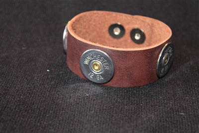 Brown Leather 12 Gauge Silver Winchester Bracelet