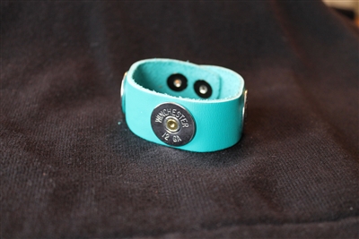 Silver Winchester 12 Gauge Turquoise Leather Bracelet