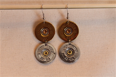 Winchester 12 Gauge Earrings, Double One Silver One Gold