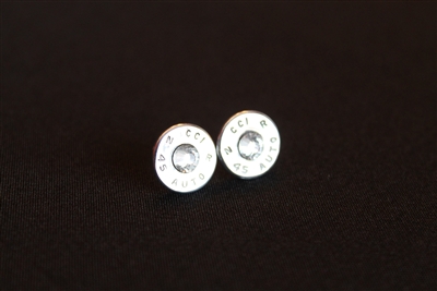 45 Caliber Single Post Silver With Clear Crystal Earrings